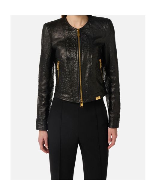 Elisabetta Franchi Black Long-Sleeved Leather Jacket