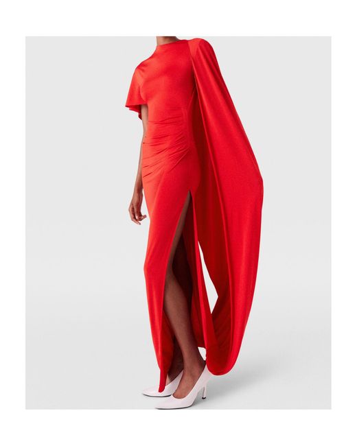 Stella McCartney Red Asymmetric Cape Maxi Dress