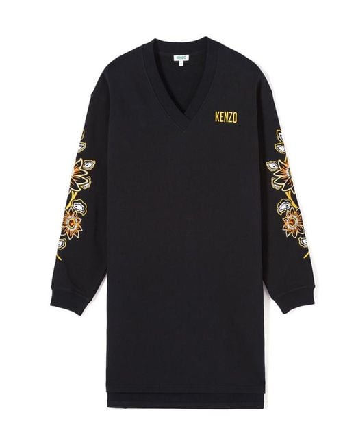 KENZO Black Embroidered Flower Logo Dress