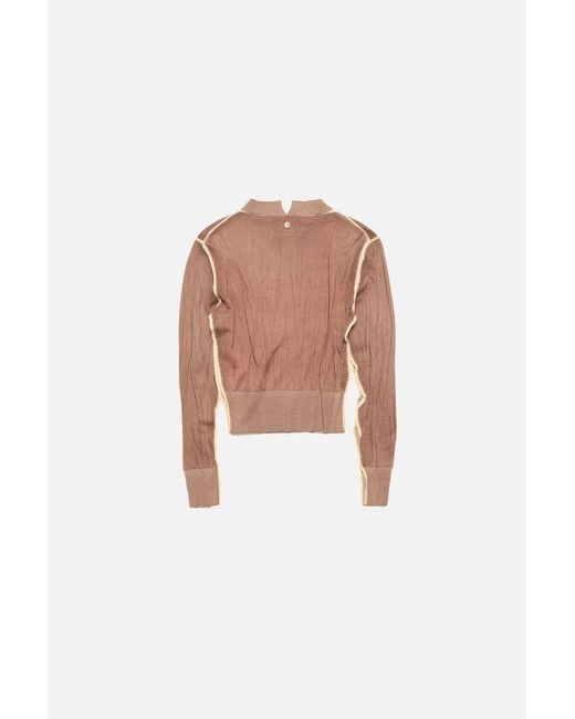 Acne Brown Crumpled V-Neck Knitted Sweater