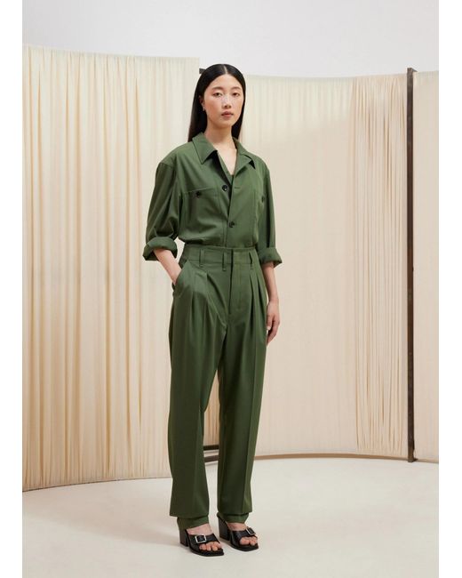 Lemaire Green Pleated Tapered Leg Trousers for men