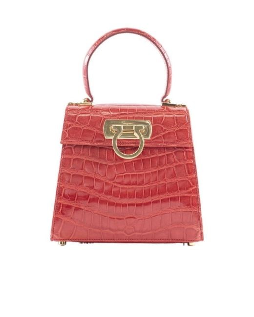 Ferragamo Red Alligator Effect Handbag