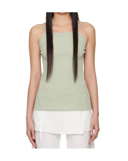Low Classic Green Halterneck Ribbed Tank Top