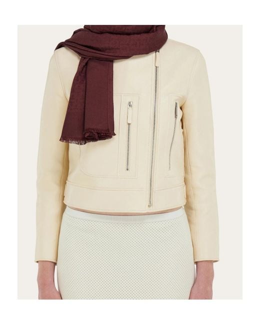 Ferragamo Purple Ferragamo Logo Patch Fringed Scarf