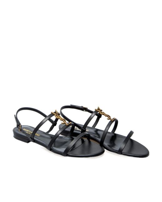 Saint Laurent Women's Black Cassandra Flat Sandals