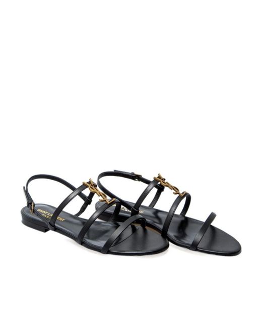 Saint Laurent Black Cassandra Flat Sandals