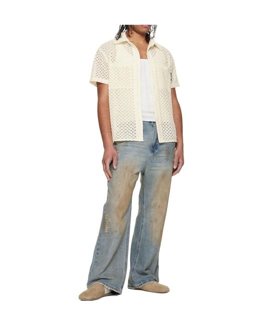 ANDERSSON BELL White Lace Short-Sleeve Shirt for men