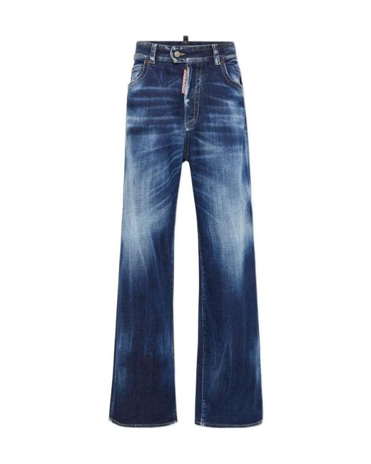 DSquared² Blue Logo-Patch Wide-Leg Jeans