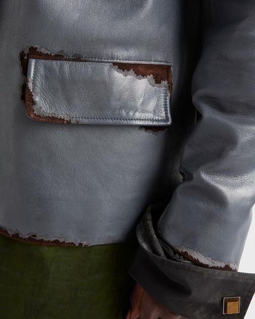 Prada Gray Smooth Leather And Suede Jacket