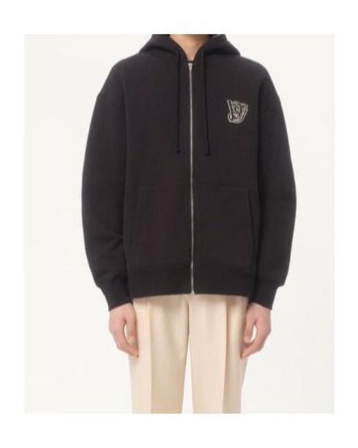 Valentino Black Logo Embroidered Zip-Up Hoodie for men