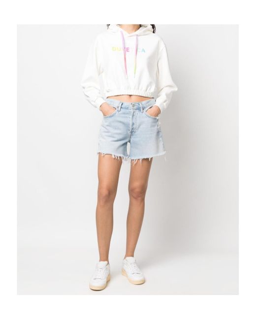 Duvetica White Logo-Print Cropped Hoodie
