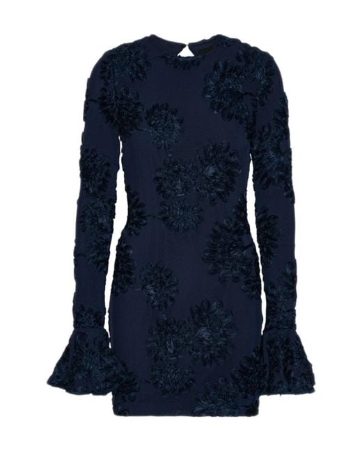 ROTATE BIRGER CHRISTENSEN Blue 3D Floral Mesh Mini Dress