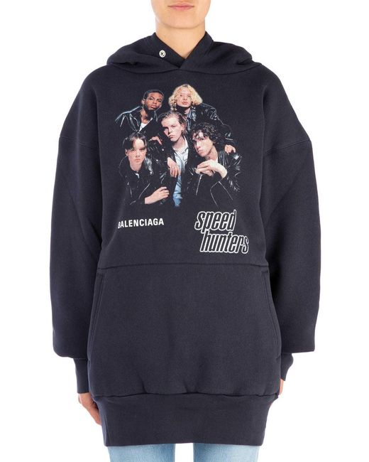 Balenciaga Blue Printed Hooded Hoodie for men