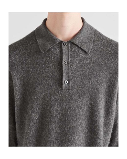 Prada Gray Cashmere And Silk Polo Sweater for men