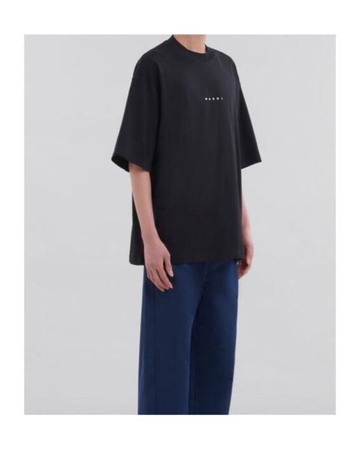 Marni Black Logo Printed Crewneck T-Shirt for men