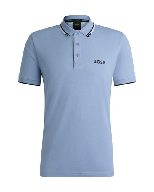 Boss Blue Boss Logo Embroidered Short-Sleeved Polo Shirt for men