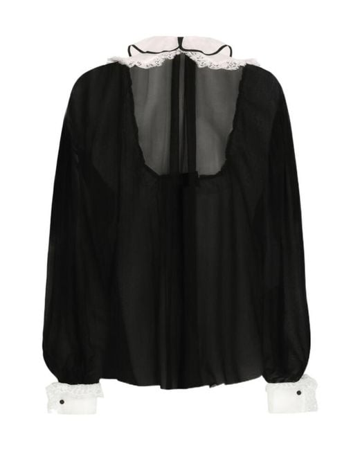 Dolce & Gabbana Black Ruffle Detailed Chiffon Shirt