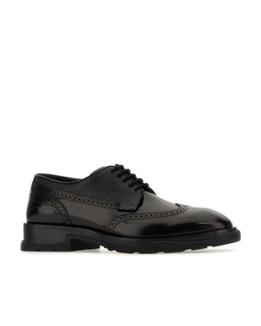 McQueen Black Round-Toe Lace-Up Brogues for men