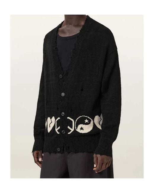 AllSaints Black Jacquard Cardigan for men