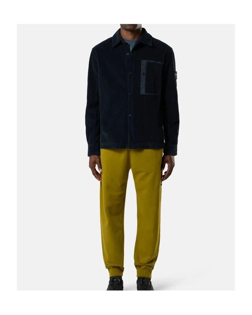 Stone Island Blue Snap-Button Shirt Jacket With Chest Pockets for men