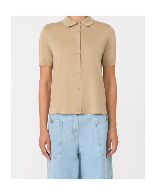 Max Mara Natural Short-Sleeved Wool Cardigan