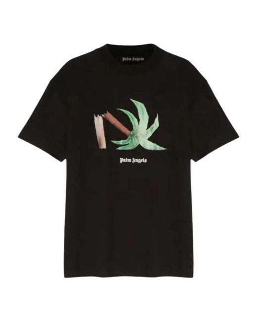 Palm Angels Black Distressed Palm Tree Print T-Shirt for men