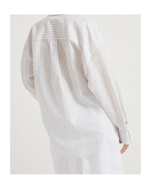Brunello Cucinelli White Striped Long-Sleeve Shirt