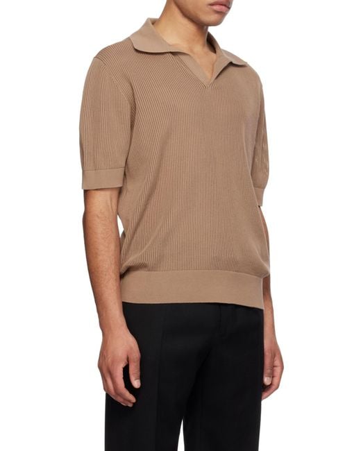 Dolce & Gabbana Natural Openwork V-Neck Polo Shirt for men