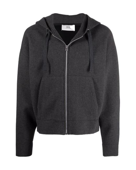 AMI Black Drop-Shoulder Zip-Fastening Hoodie for men