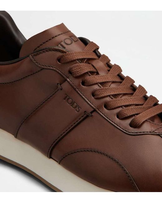 Tod's Brown Leather Lace-Up Sneakers for men