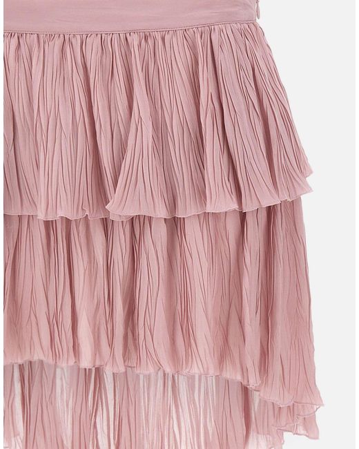 Blumarine Pink Tiered Asymmetric Pleated Skirt