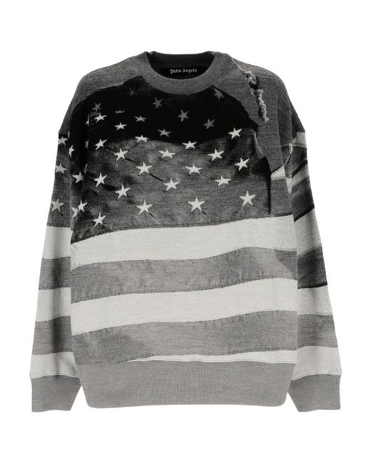 Palm Angels Gray Star Printed Crewneck Sweatshirt for men
