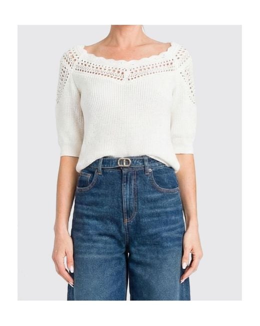 Twinset White Openwork Detail Knit Sweater
