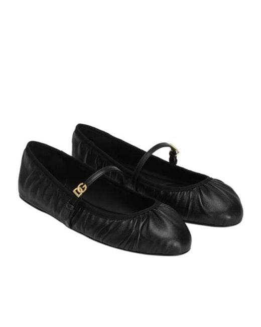 Dolce & Gabbana Black Dg Logo Plaque Ballet Flats