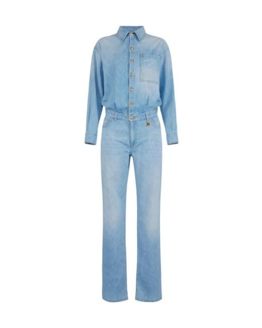 Elisabetta Franchi Blue Lettering Denim Jumpsuit