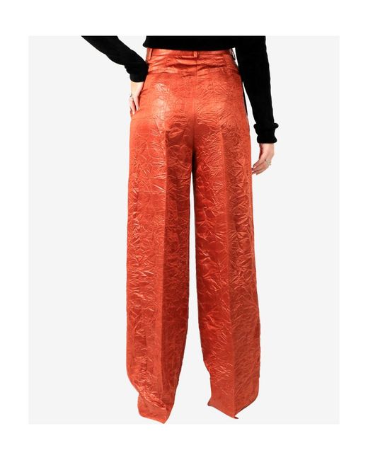 MSGM Red Wide-Leg Crinkled Trousers