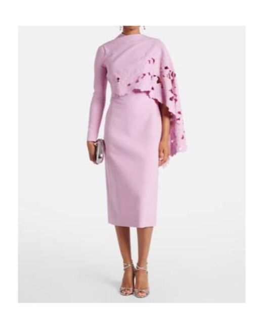 Oscar de la Renta Pink Cape-Detail Wool-Blend Midi Dress