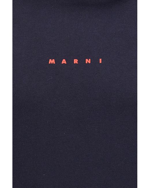Marni Blue V-Neck Hoodie For Featuring A Kangaroo Pocket And Logo for men