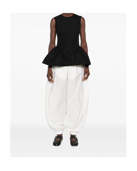 CECILIE BAHNSEN Black Cloqué-Effect Peplum Top