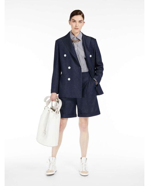 Max Mara Blue Double-Breasted Slim Suit Jacket