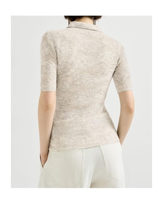 Brunello Cucinelli Natural Silk, Alpaca And Wool Flower-Lace Knit Polo