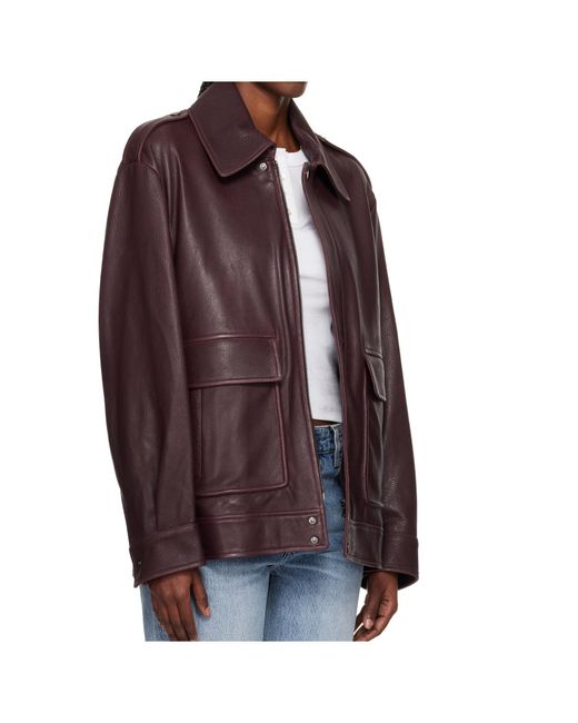Nour Hammour Brown Long-Sleeved Leather Jacket