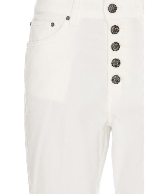 Dondup White Mid-Rise Cropped Corduroy Trousers