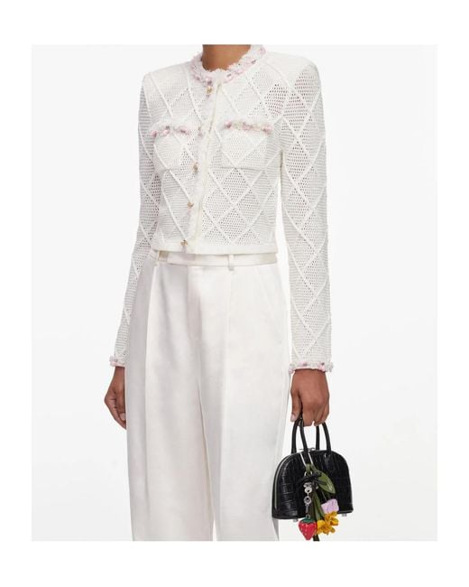 Self-Portrait White Cream Fringe Knit Cardigan