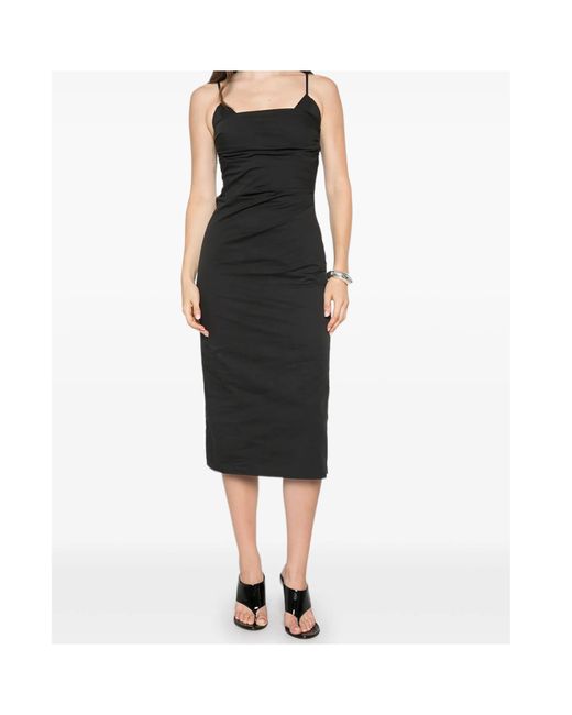 Patrizia Pepe Black Ruched Spaghetti-Strap Midi Dress
