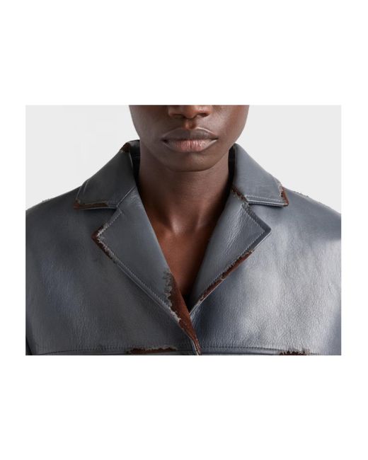 Prada Gray Smooth Leather And Suede Jacket