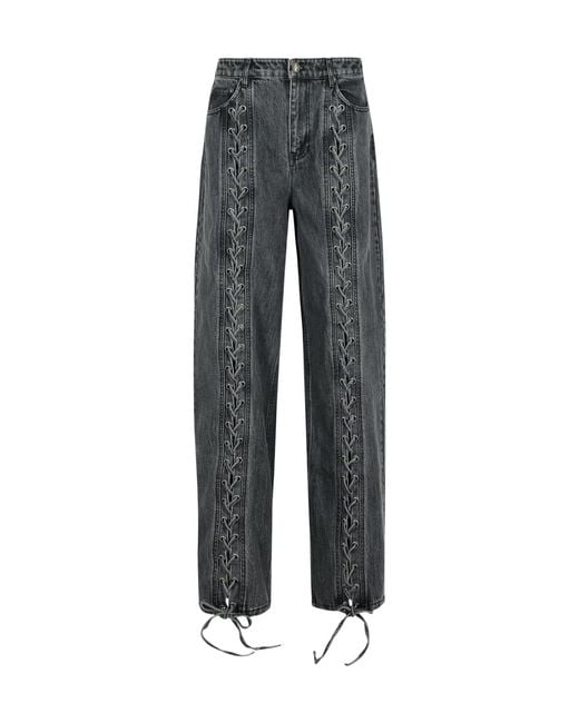 ROTATE BIRGER CHRISTENSEN Gray Lace-Up Wide-Leg Jeans