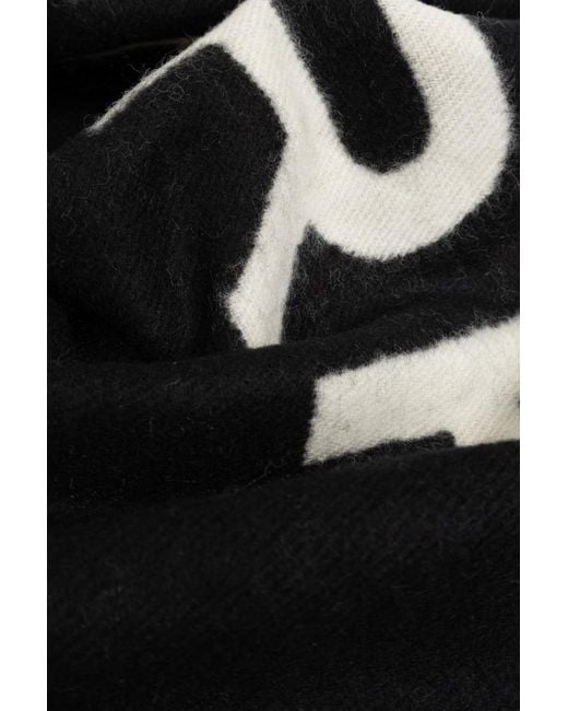 Marc Jacobs Black Logo Jacquard Fringed-Edge Scarf