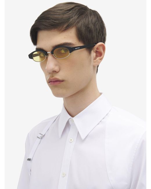 McQueen Metallic Eyewear Ellipse Frame Sunglasses for men