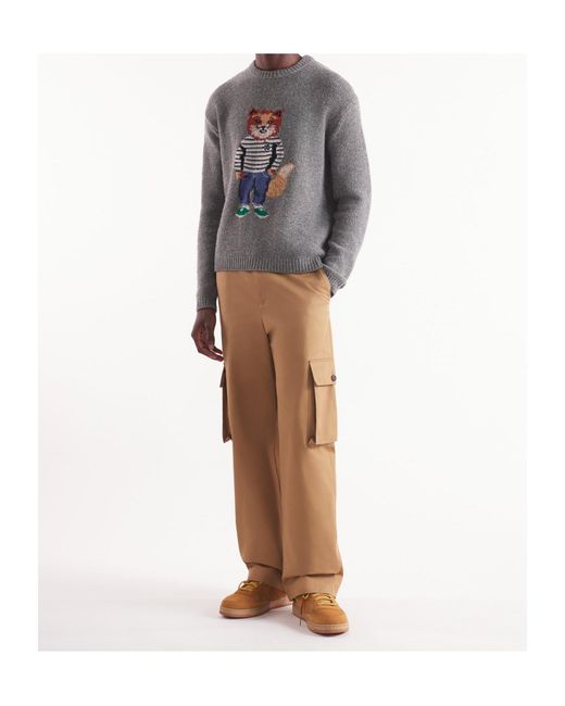 Maison Kitsuné Gray Maison Kitsuné Dressed Fox-Intarsia Crewneck Jumper for men